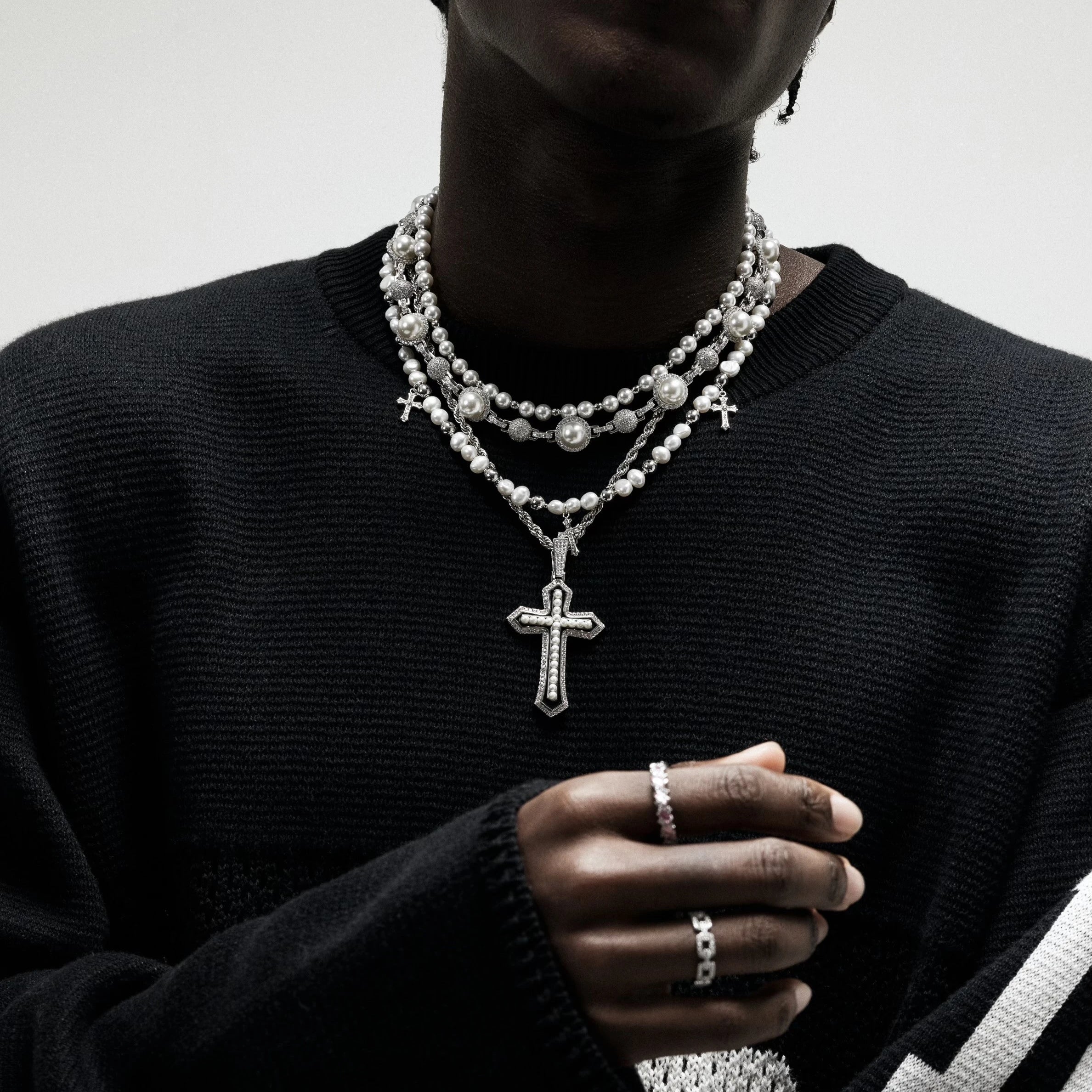 Man with necklace around neck